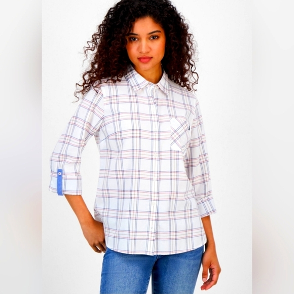 Tops - New Nautica Jeans providence plaid cotton roll-tab Shirt